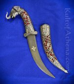 Damascus and Koftgari Inlay Dagger with Elephant Pommel