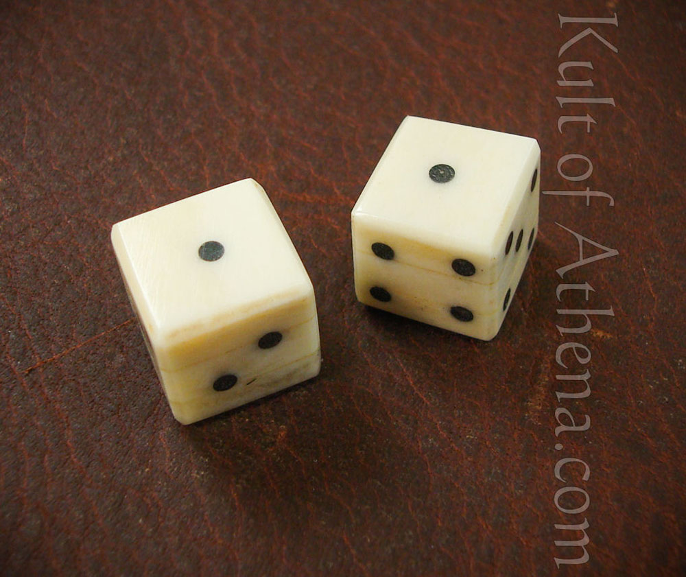Pair of Bone Dice with inlaid pips