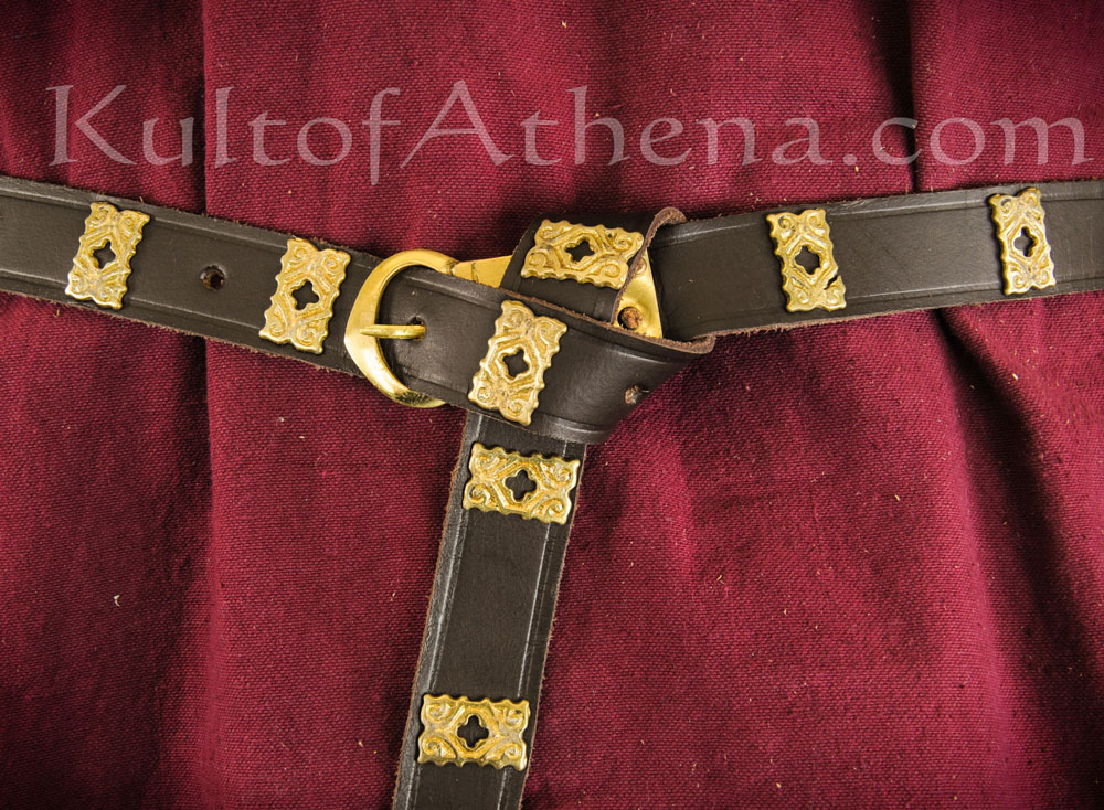 Leather Medieval Belt with Quatrefoil Brass Studs