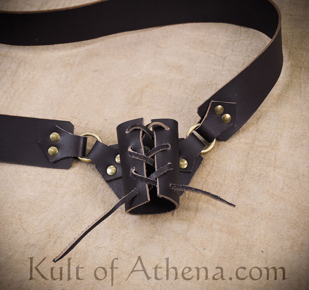 Leather Baldric with Laced Frog - Black