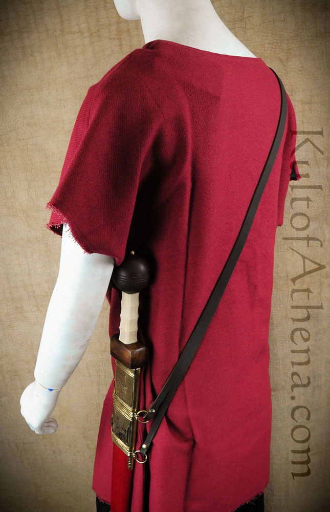 Leather Roman Sword Baldric - Brown - Wearing on Left Hip