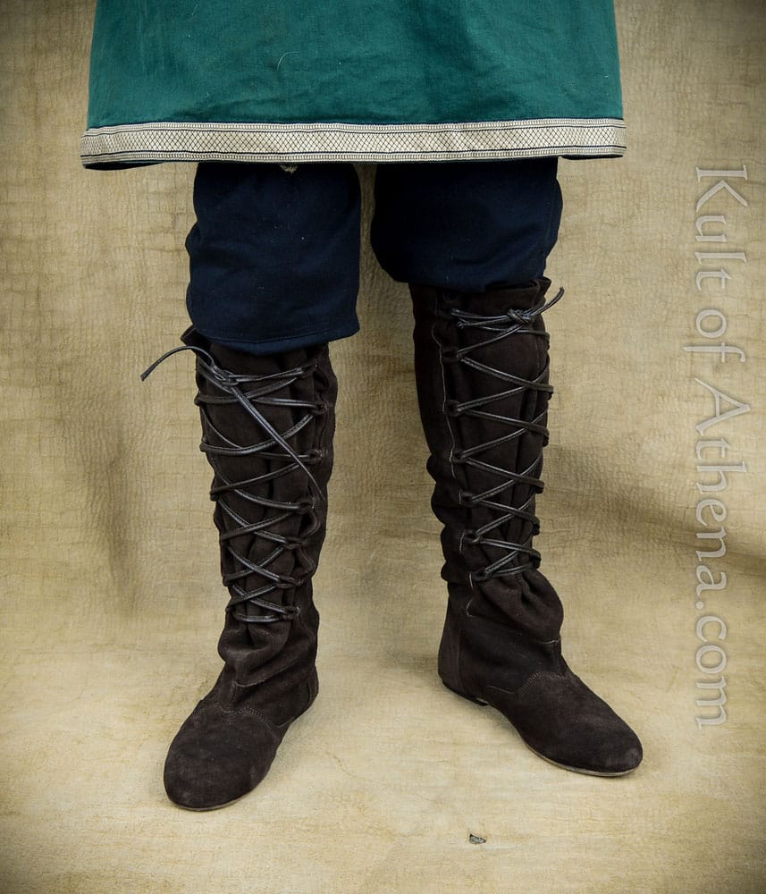 Medieval Suede Leather Boots with Hard Leather Soles