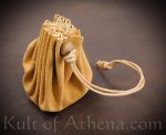 Small Suede Leather Drawstring Coin Purse - Natural