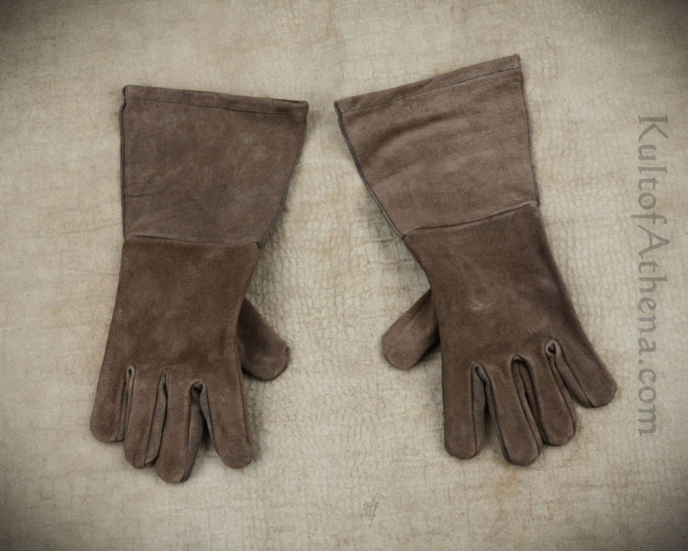 Suede Leather Swordsman's Gauntlets - Brown