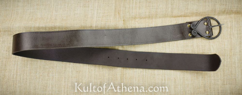 Dark Age / Medieval Belt with Hand Forged Iron Belt Buckle - Dark Brown Leather