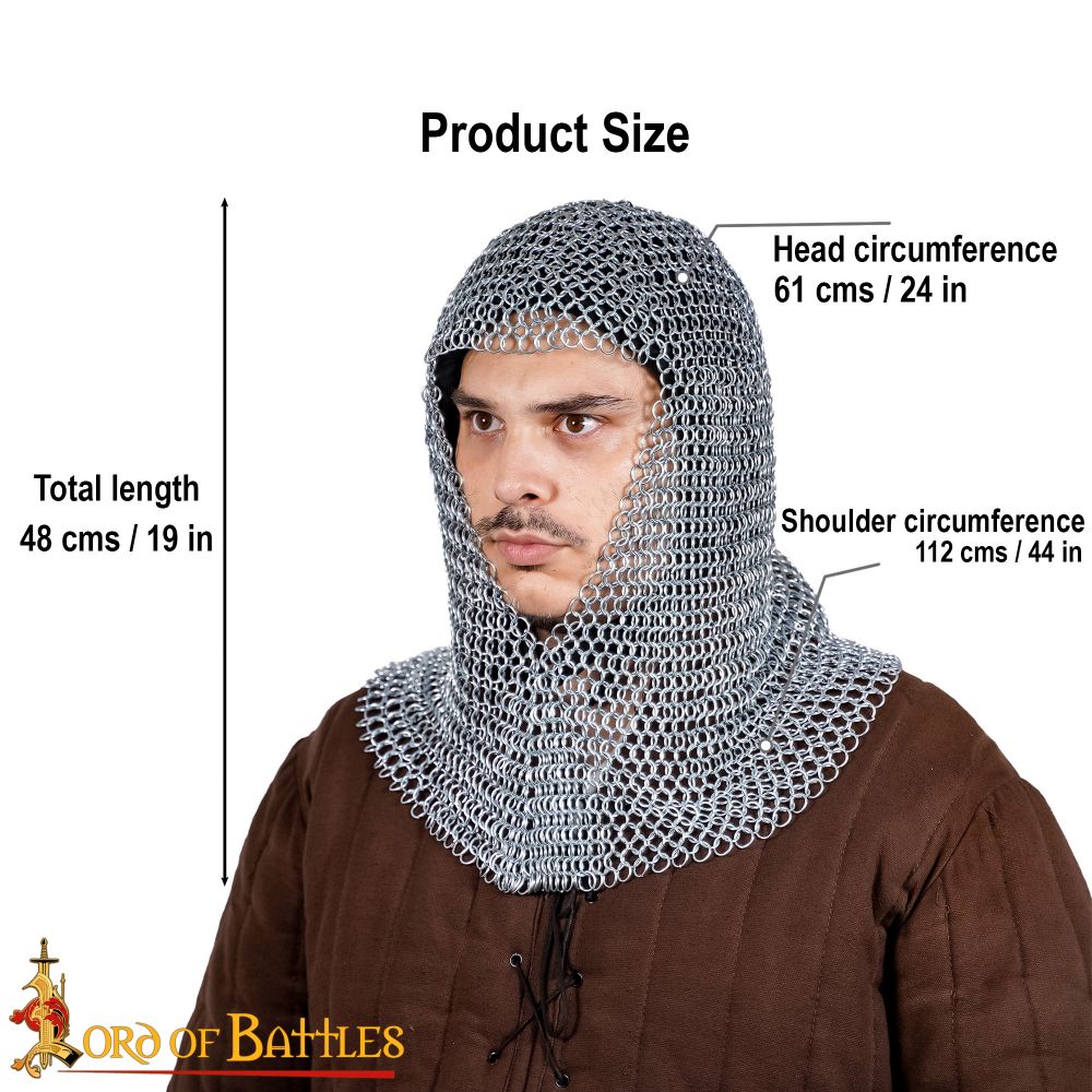 Chainmail Coif - Butted Round Rings - Zinc Coated