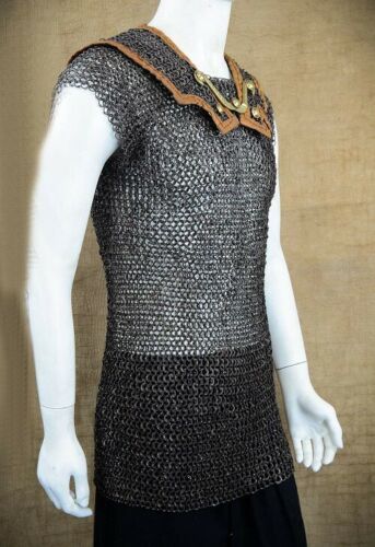 Chainmail Roman Lorica Hamata - Alternating Dome Riveted Construction - Darkened Mild Steel Flat and Round Ring - Close Out