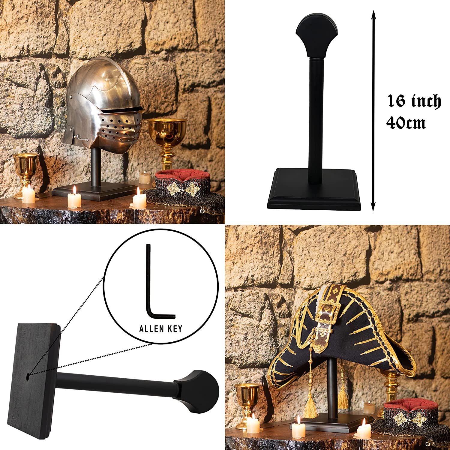 Mythrojan Supporto Per Elmo In Legno Massello - Espositore Per Elmi Vikinghi, Medievali, Romani E Maschere Cosplay - 35 Cm