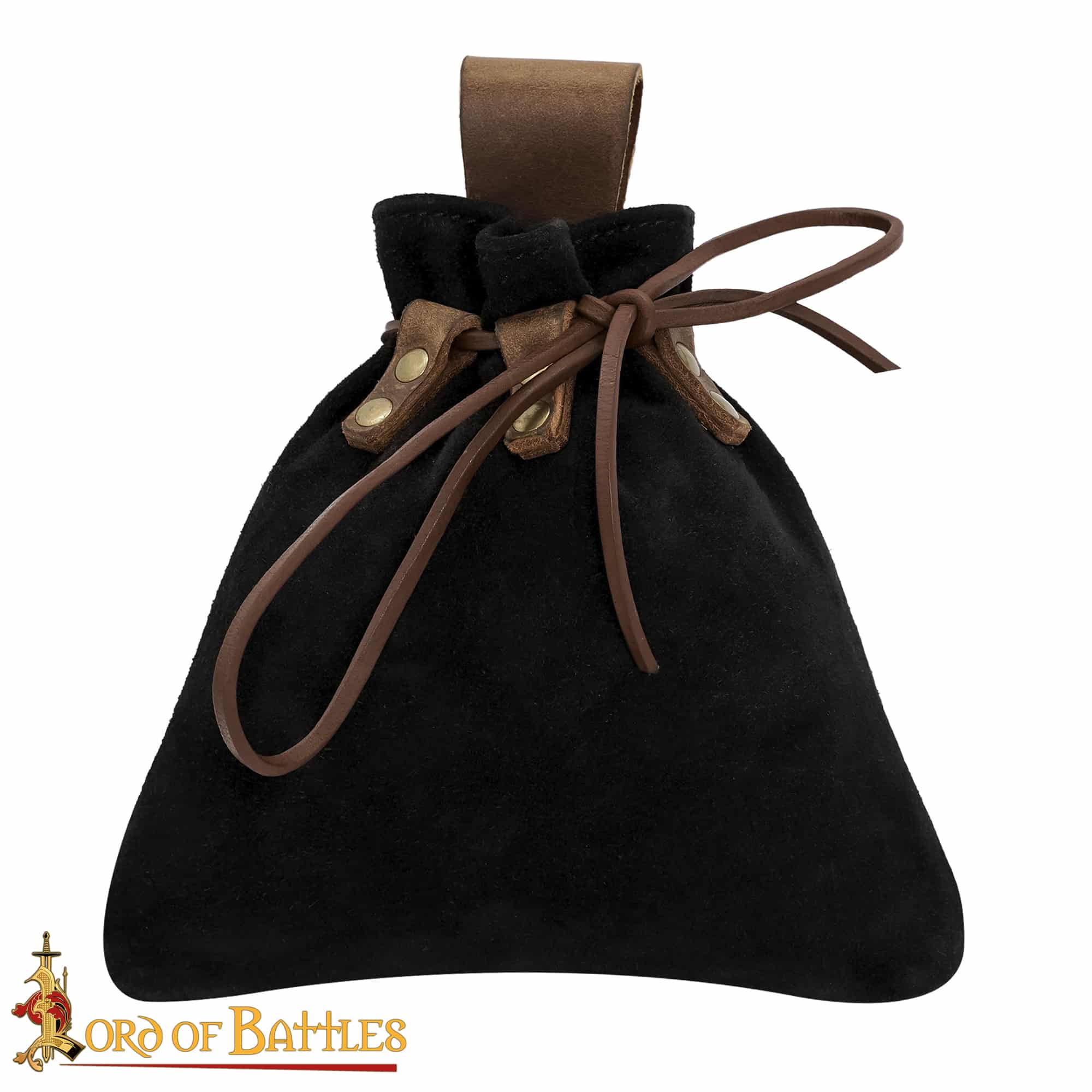Medieval Drawstring Belt Pouch - Handcrafted Genuine Suede Leather - Black