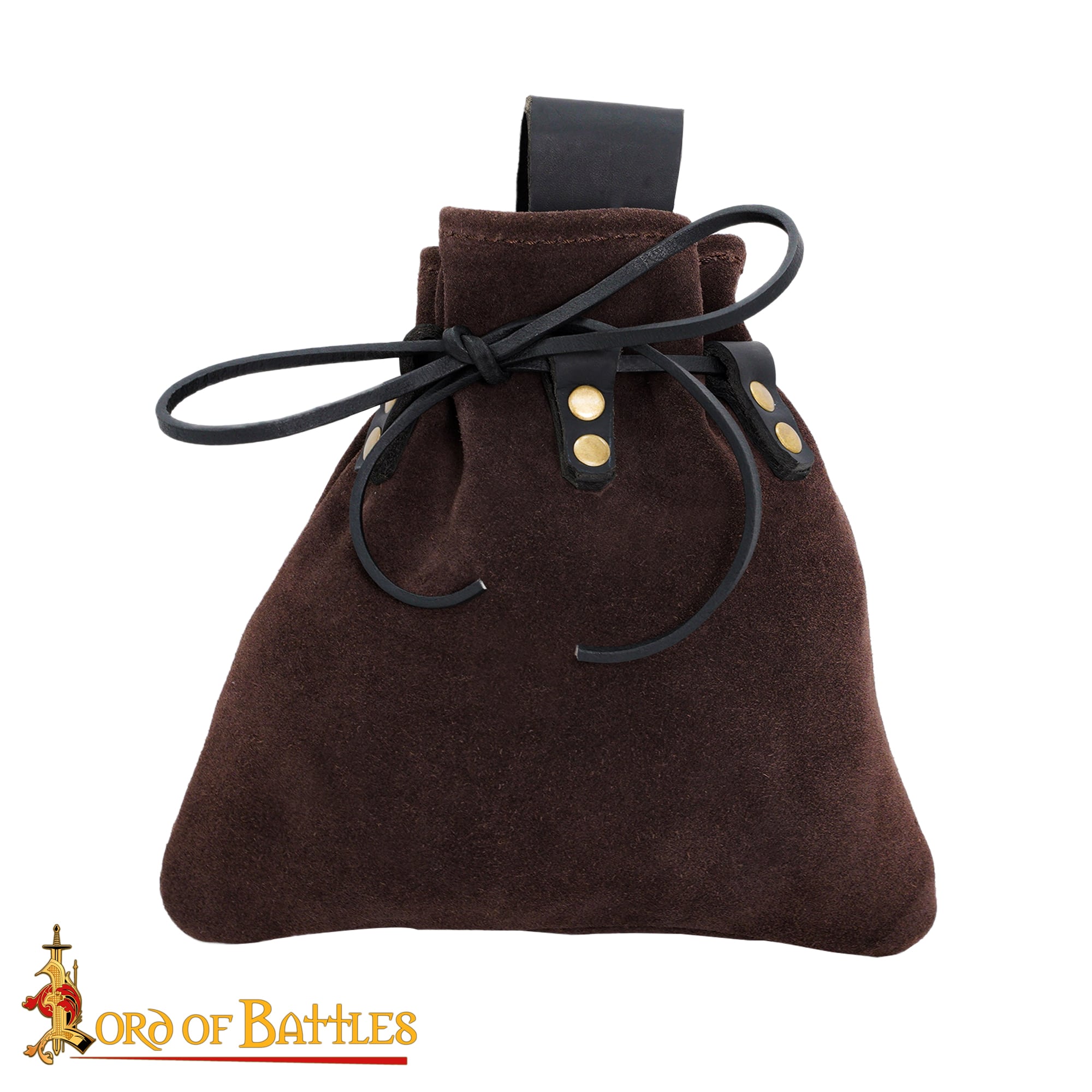 Medieval Drawstring Belt Pouch - Handcrafted Genuine Suede Leather - Brown