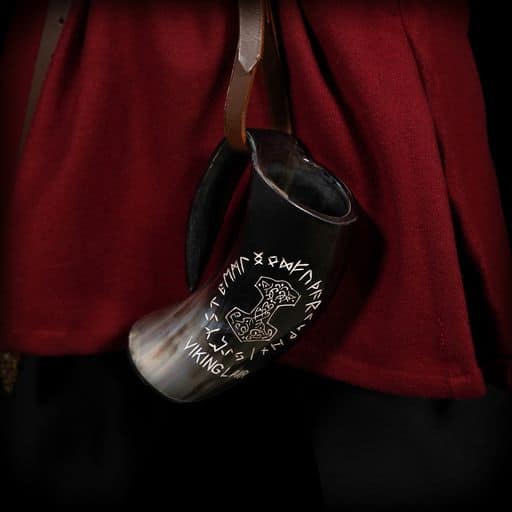 Mythrojan Viking Drinking Tankard with Medieval Buckle Leather Strap Wine Beer Mead Mug - Polished Finish - Viking Liar
