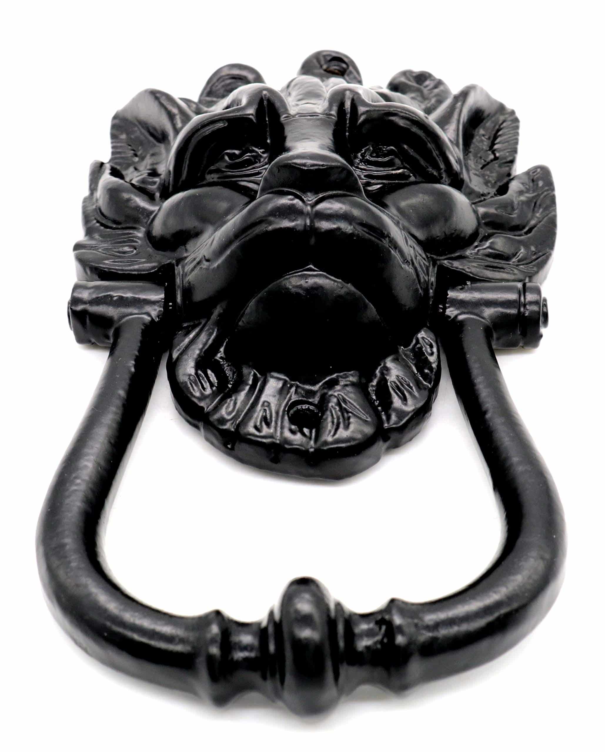 Mythrojan Black Powder Coated Lion Head Front Door Artisan Made Antique Knocker