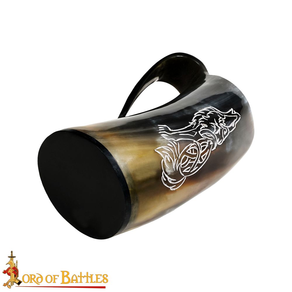 Horn Tankard with Wolf Engraved Design