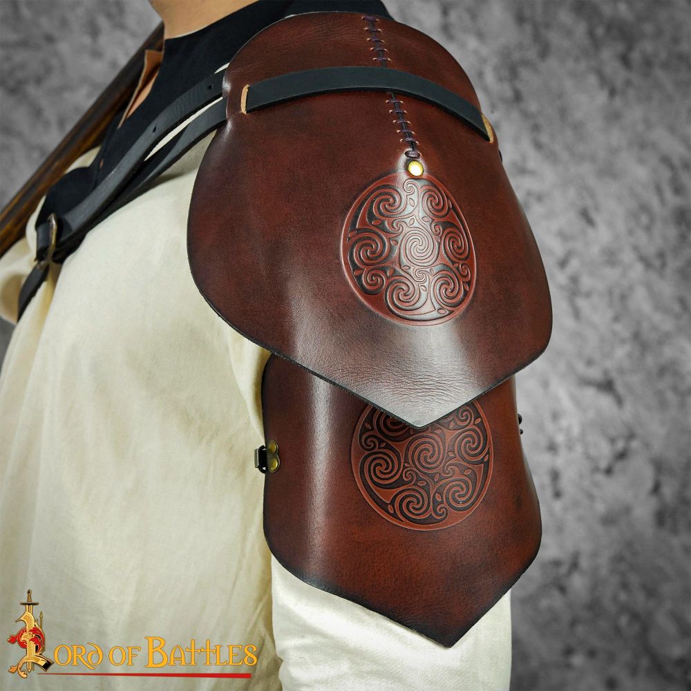 Lord of Battles - Celtic Leather Pauldron with Embossed Design - Brown ...