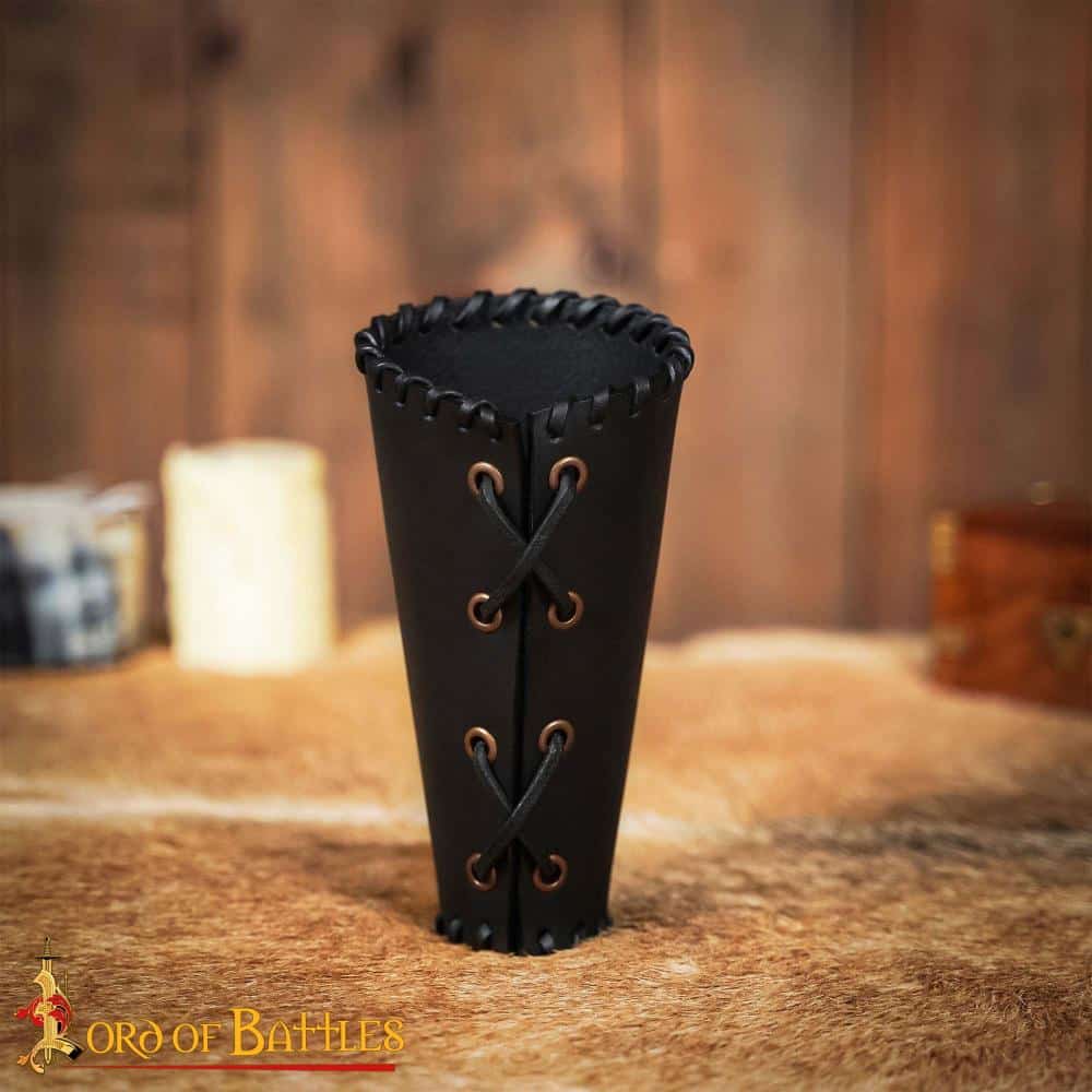 Rogue's Leather Bracer with Hidden Wrist Knife Slot - Single Bracer - Black - Lord of Battles