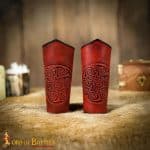 Celtic Spiral Leather Bracer Set - Red - Lord of Battles