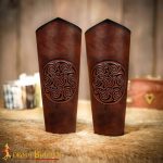 Celtic Spiral Embossed Leather Bracers - Brown - Lord of Battles