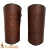 Norse Thor’s Hammer Mjolnir Leather Bracers Set – Brown – Lord of Battles