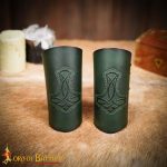 Norse Thor's Hammer Mjolnir Leather Bracers Set - Green - Lord of Battles