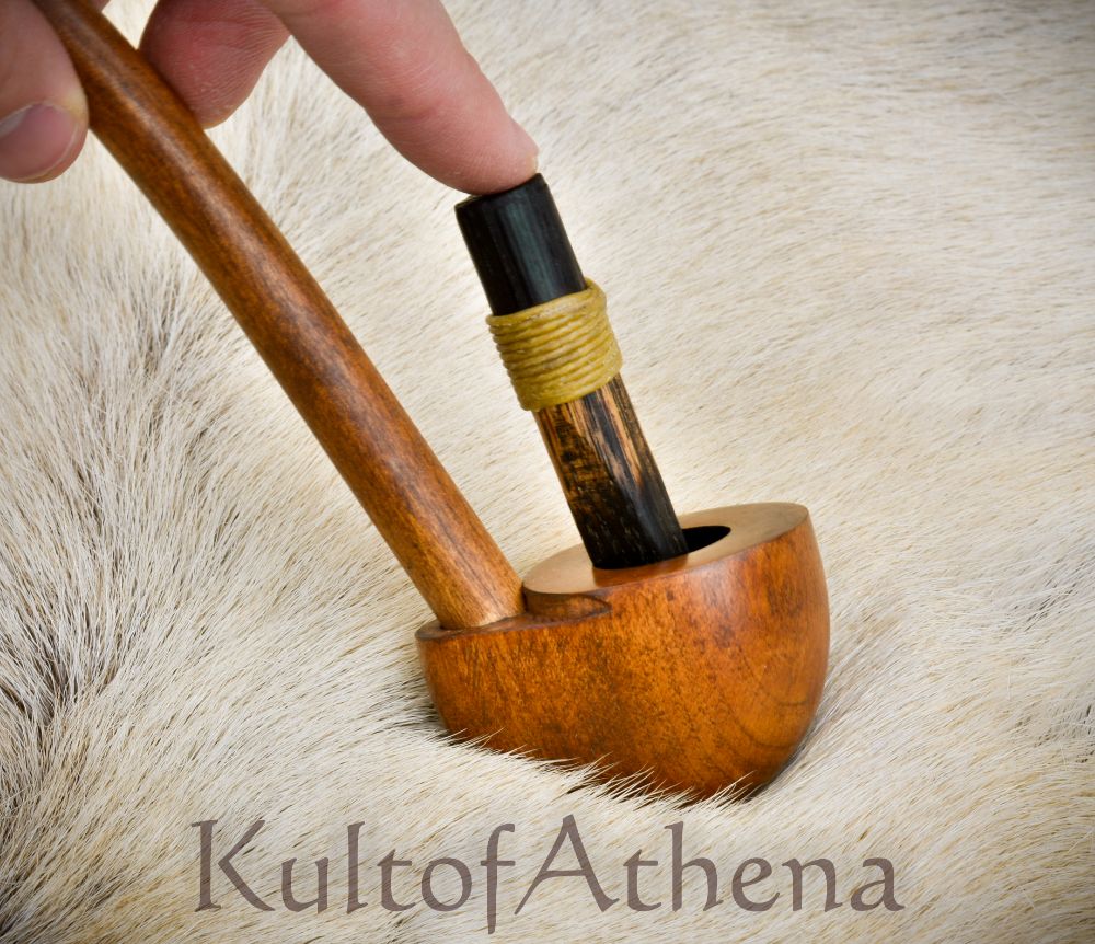 Churchwarden Pipe Stand - Hardwood Brown Pipe Stand with Hemp-Wound Wick Tamper