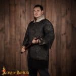 Lord of Battles - Chainmail Half-Sleeve Haubergeon - Alternating Round Riveted Construction - Darkened Mild Steel Flat and Round Ring