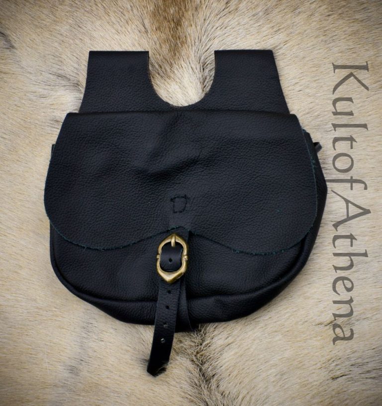 Black Leather Belt Pouch with Buckle Clasp Deepeeka Kult of Athena
