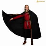 Mythrojan Embroidered Woolen Hooded Cloak with Brass Brooch Medieval Wool Cape Black