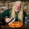 "Mythrojan Pizza Axe with etching & brown Scabbard"