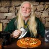 "Mythrojan Pizza Axe with etching & brown Scabbard"
