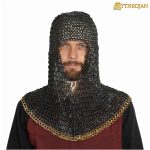 Mythrojan Chainmail Coif Flat Ring Round Rivet with Brass Edges