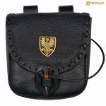 Medieval Leather Pouch Accessory Renaissance Bag with Raven decoration
