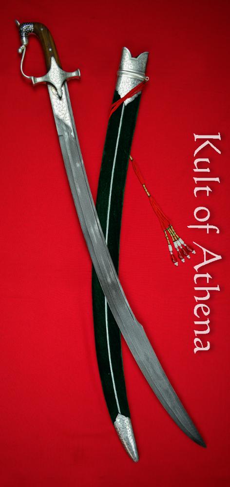 Damascus and Silver Koftgari Indian Saber with Horsehead Pommel 2 - Universal Swords