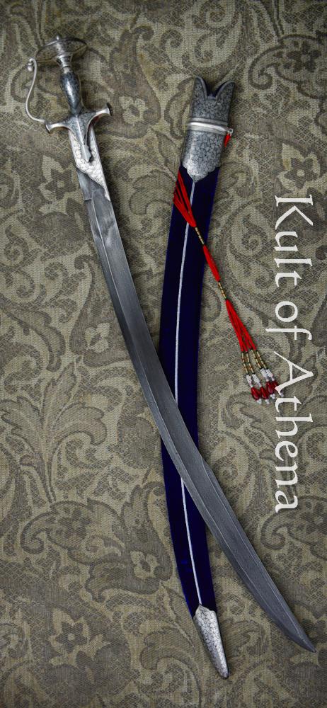 Damascus and Silver Koftgari Indian Talwar with Blue Scabbard 1- Universal Swords Damascus and Silver Koftgari Indian Talwar with Blue Scabbard 1- Universal Swords