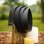 Lord of Battles - Medieval Leather Ring Belt with Steel Ring Buckle - Black